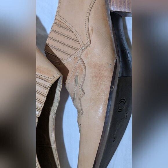 Reba “Lane” Tan Leather Ankle Boots Pointed Toe Western Cowgirl Size 8 M - Picture 10 of 12